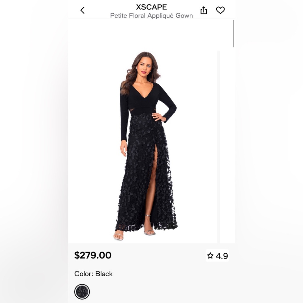 Xscape Black Long Sleeve Dress